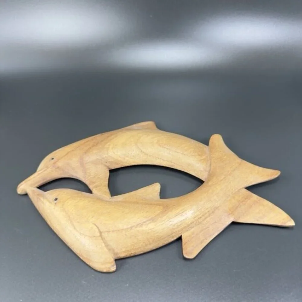 Vintage‎ Hand Carved Wood Dolphins Swimming Wall Art Wall Hanging Figurine Decor